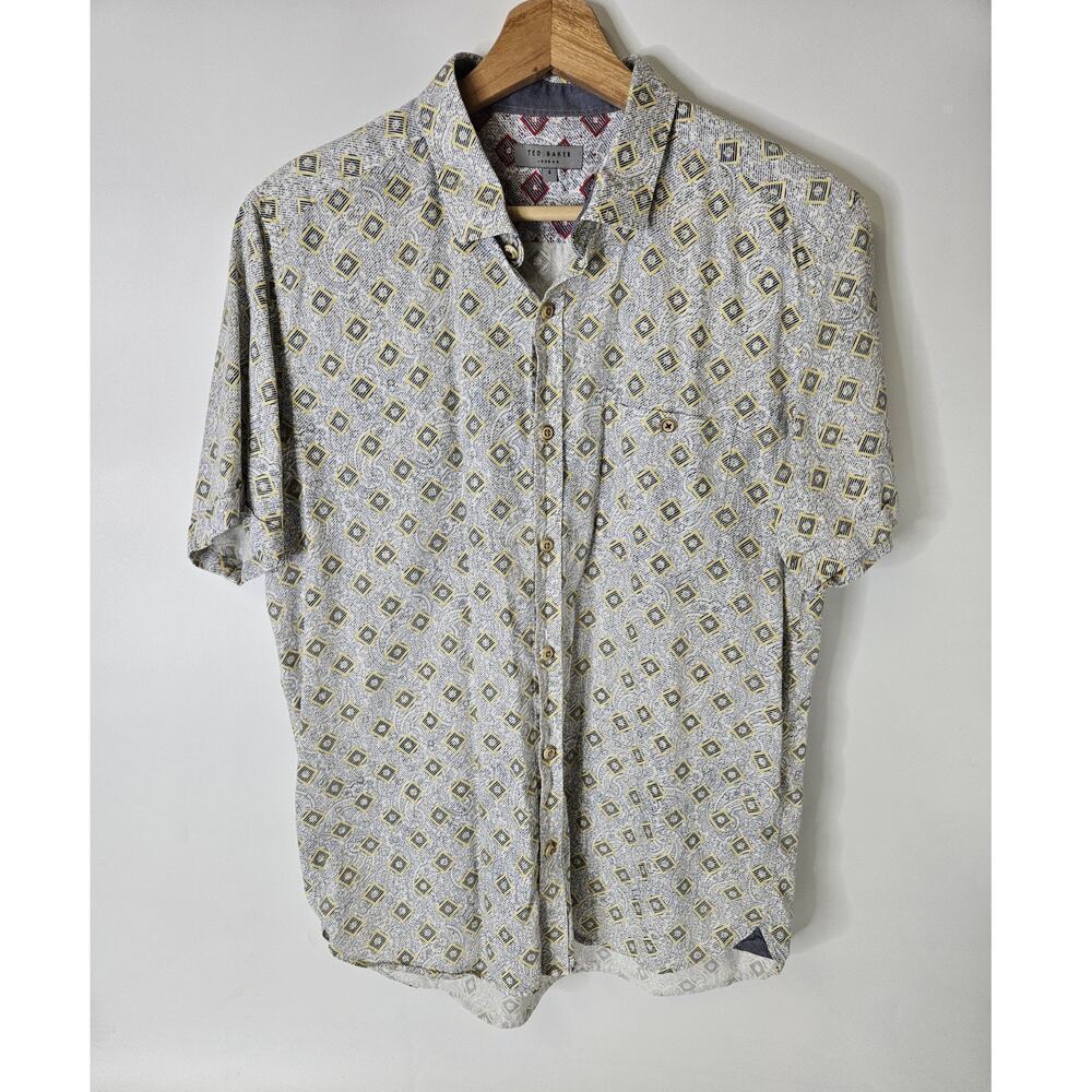 Ted Baker Diageo Mens Geometric Paisley Print Short Sleeve Shirt Size 4 (L)
